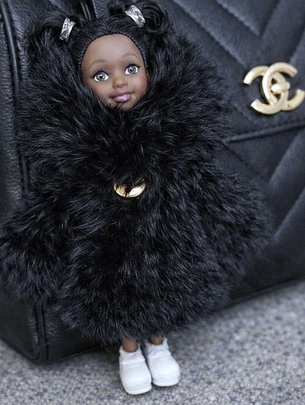 💫Black Fur Doll Plush Bag Charm & Keychain